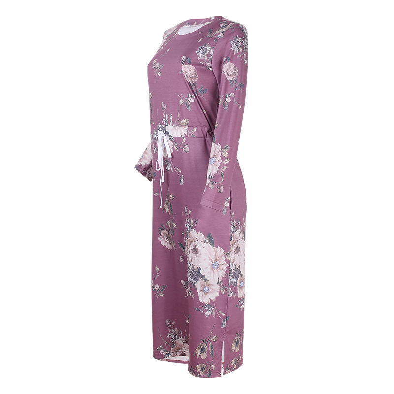 spring and summer new printed long-sleeved waist dress NSZH23034