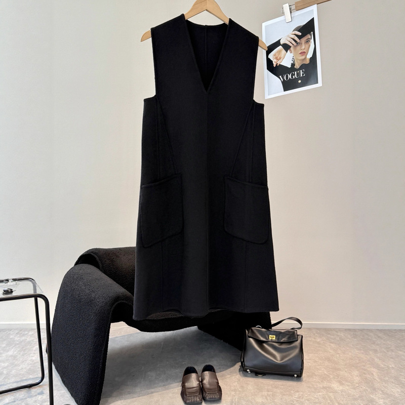 Tencel Wool French High-End Double-Sided Woolen V Neck Sleeveless Dress Vest Dress Is Beautiful and Practical 9503