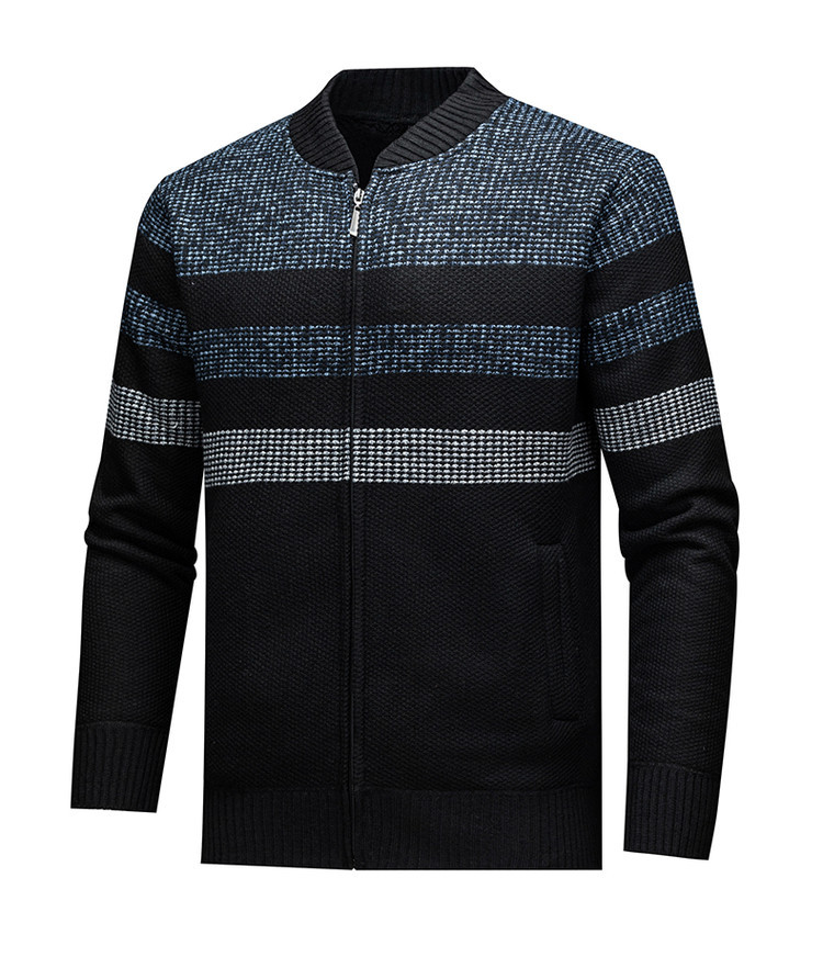 Hombres nueva camiseta de punto transfronteriza de Amazon estriada zipper casual camiseta de tendencia de manga larga suéter de comercio exterior