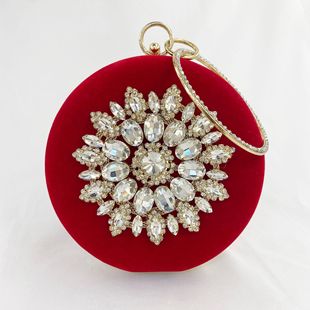 Foreign Trade Velvet Evening Bag European and American Bracelet Diamond Evening Bag Flower Portable Bridal Banquet Bag Portable Small Round Bag