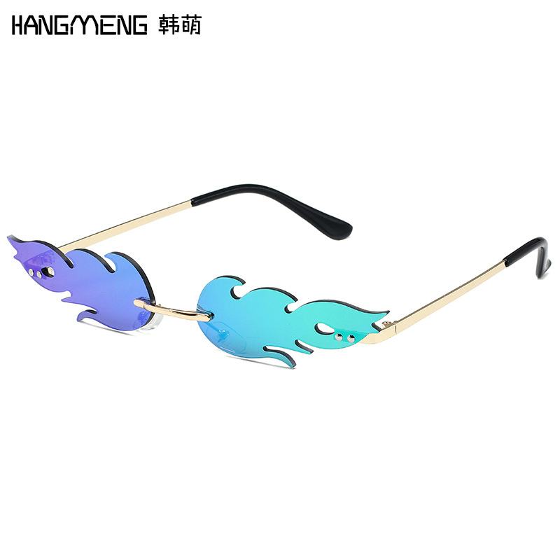 2021 new cross-border flame sunglasses personalized fashion sunglasses metal frameless party glasses factory wholesale