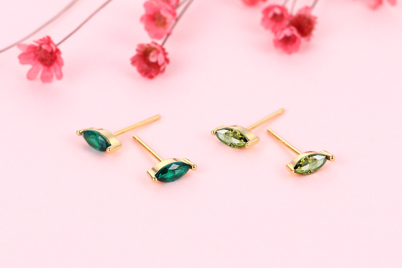 925 Sterling Silver Ear Needle Material Zircon Inlay Material 1 Pair 925 Sterling Silver Oval Zircon Ear Studs