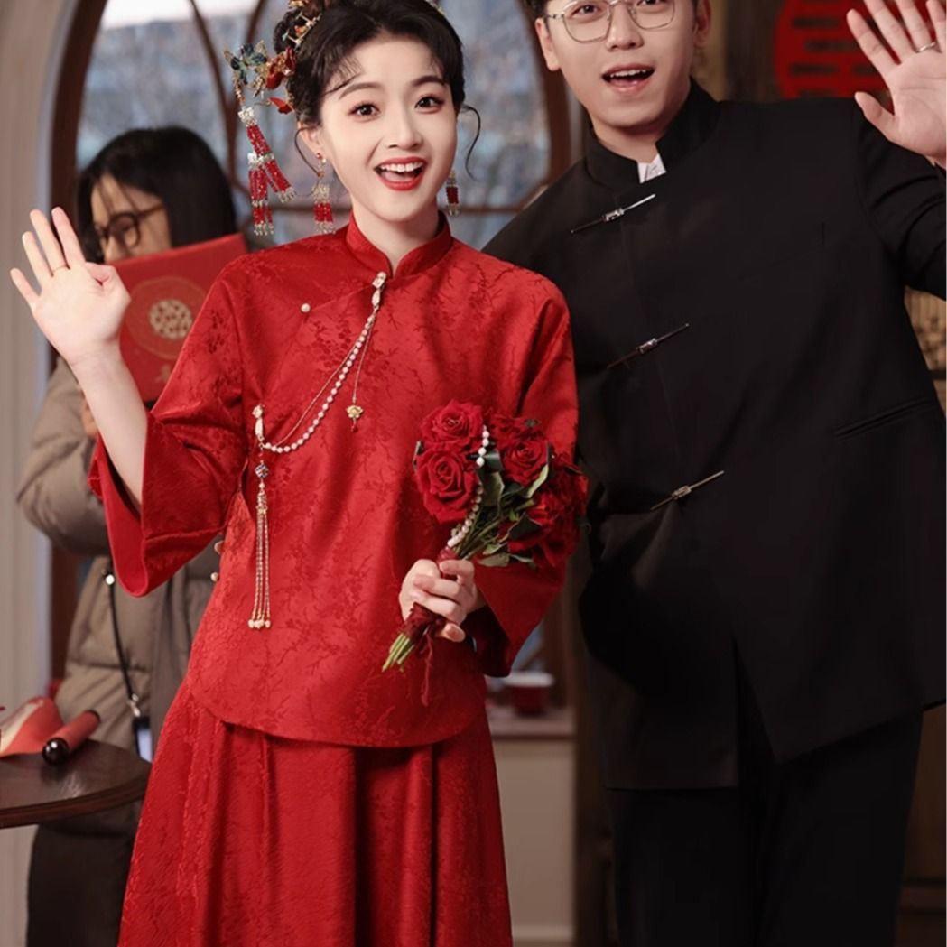 订婚便装新款中式敬酒新娘2025礼服结婚孕妇气质回门旗袍套装WHSM