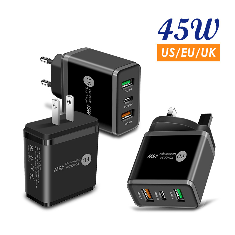 Neues PD45W-Schnellladegerät für Mobiltelefone 5V4A Britischer Standard PD+2USB Multi-Port-Adapter-Ladekopf_voghion.com