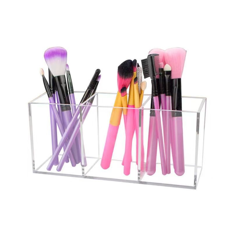 Escritorio acrílico maquillaje cepillo caja de almacenamiento de cosméticos de tres rejilla contenedor de acrílico lápiz contenedor lápiz papelería almacenamiento