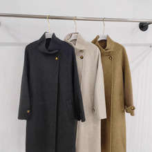 现货2025春季新款双面羊毛长款宽松立领大衣气质显瘦高端洋气外套