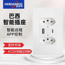 新款巴西标Inmetro入墙式智能墙壁插座Type C口双USB涂鸦智能WIFI