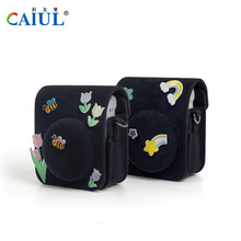 适用拍立得mini 12黑色毛毡相机包 批发粘粘可爱复古风相机保护套