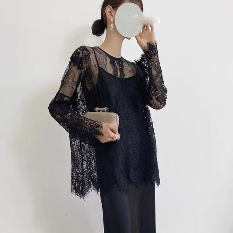 Non-Returnable Kai 712 Lace Chiffon Long-Sleeve Hollow-Out Blouse T-Shirt Shirt for Women Non-Returnable Kai 712 Lace Chiffon Long-Sleeve Hollow-Out Blouse T-Shirt Shirt for Women
