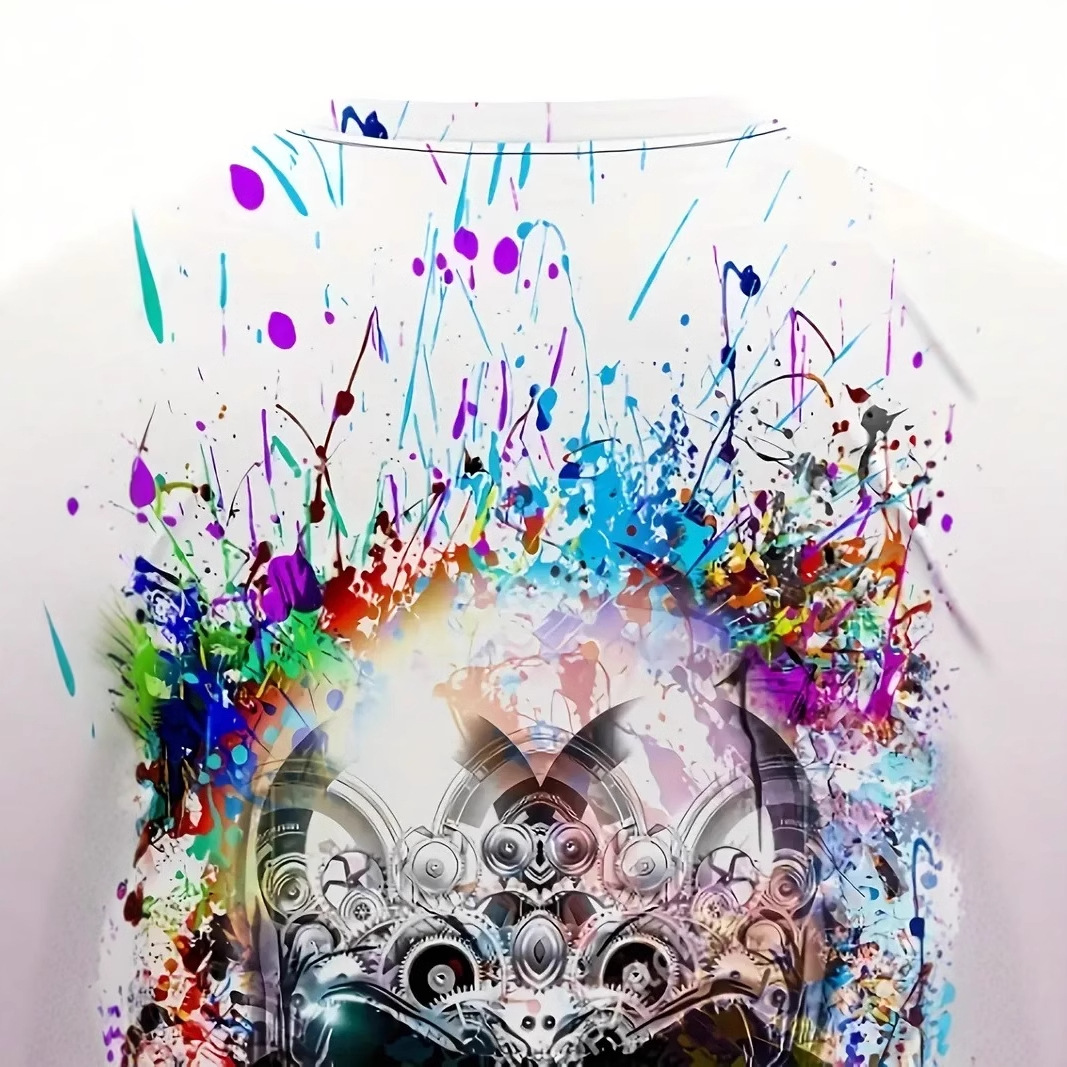 Camiseta de cuello redondo transpirable de malla de manga corta suelta para hombre con estampado digital 3D