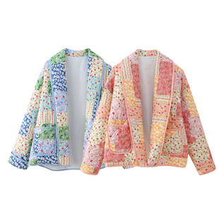 2024 Autumn and Winter New European and American Cross-Border Women's Street Fashion Casual Printed Cotton Jacket W028 5886