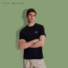 外贸原单25汤米tommy男士短袖纯棉圆领丝光纯色打底衫字母绣花T恤