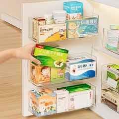 薬品収納ケース壁掛け穴なしキャビネットドア薬品棚家庭用大容量多層常備薬箱透明