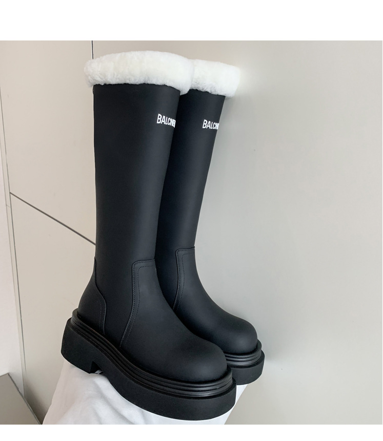 Boot nữ cổ cao lót nhung đế dày da bò giữ ấm mùa đông — Màu nâu ống lớn chi tiết 23