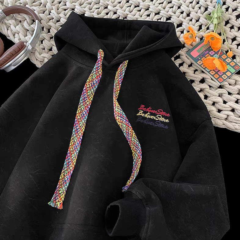 Embroidered Tie-Dye Sweatshirt Men's Hooded Autum Washed Distressed Clothes Spring and Autum American Retro Heavy Trendy Brand Jacket