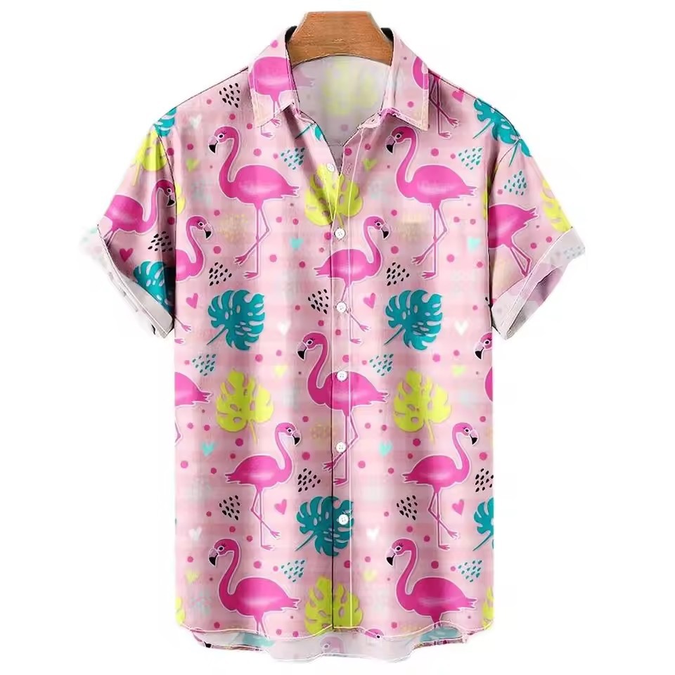 2024 venta caliente piscina patito amarillo dibujos animados animal estampado 3D hombre vacaciones hawaiano camisa de manga corta con botones