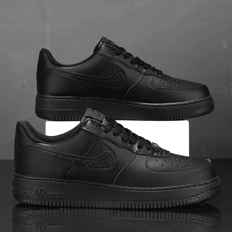Низкие кроссовки унисекс (Nike), чёрный кожаный стиль, размеры 36–44