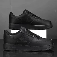 Низкие кроссовки унисекс (Nike), чёрный кожаный стиль, размеры 36–44