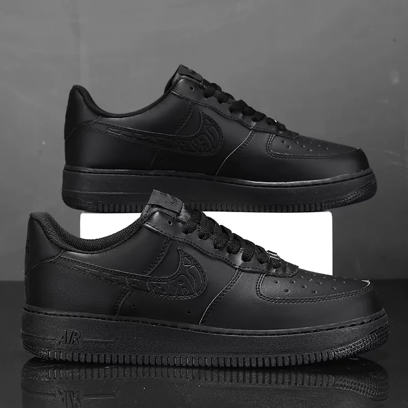 Низкие кроссовки унисекс (Nike), чёрный кожаный стиль, размеры 36–44