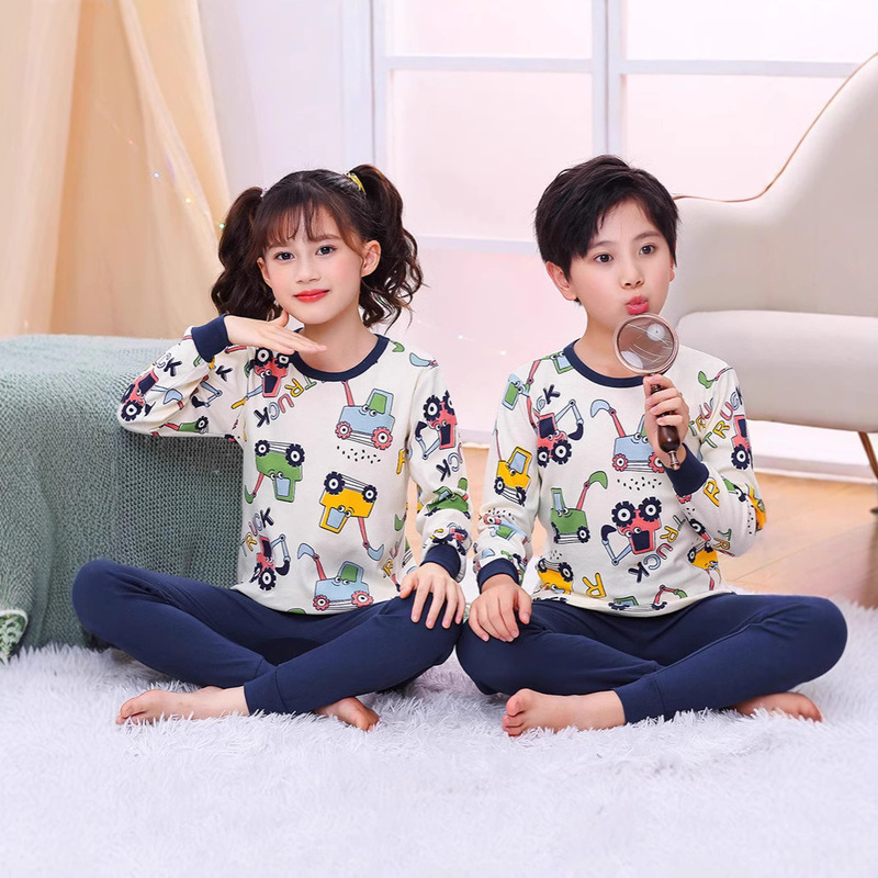Pure Cotton Autumn Clothes and Pants suit for Boys and Girls Teenagers All Cotton Sweater Children's Thermal Underwear Pajamas Home