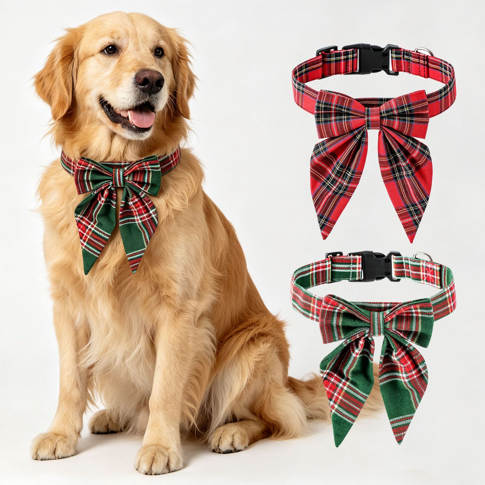 TANPOPO Cross-border New Plaid Pet Collar Swallowtail Butterfly Dog Ring Large, Medium and Small Dog Christmas Pet Bow Ties
