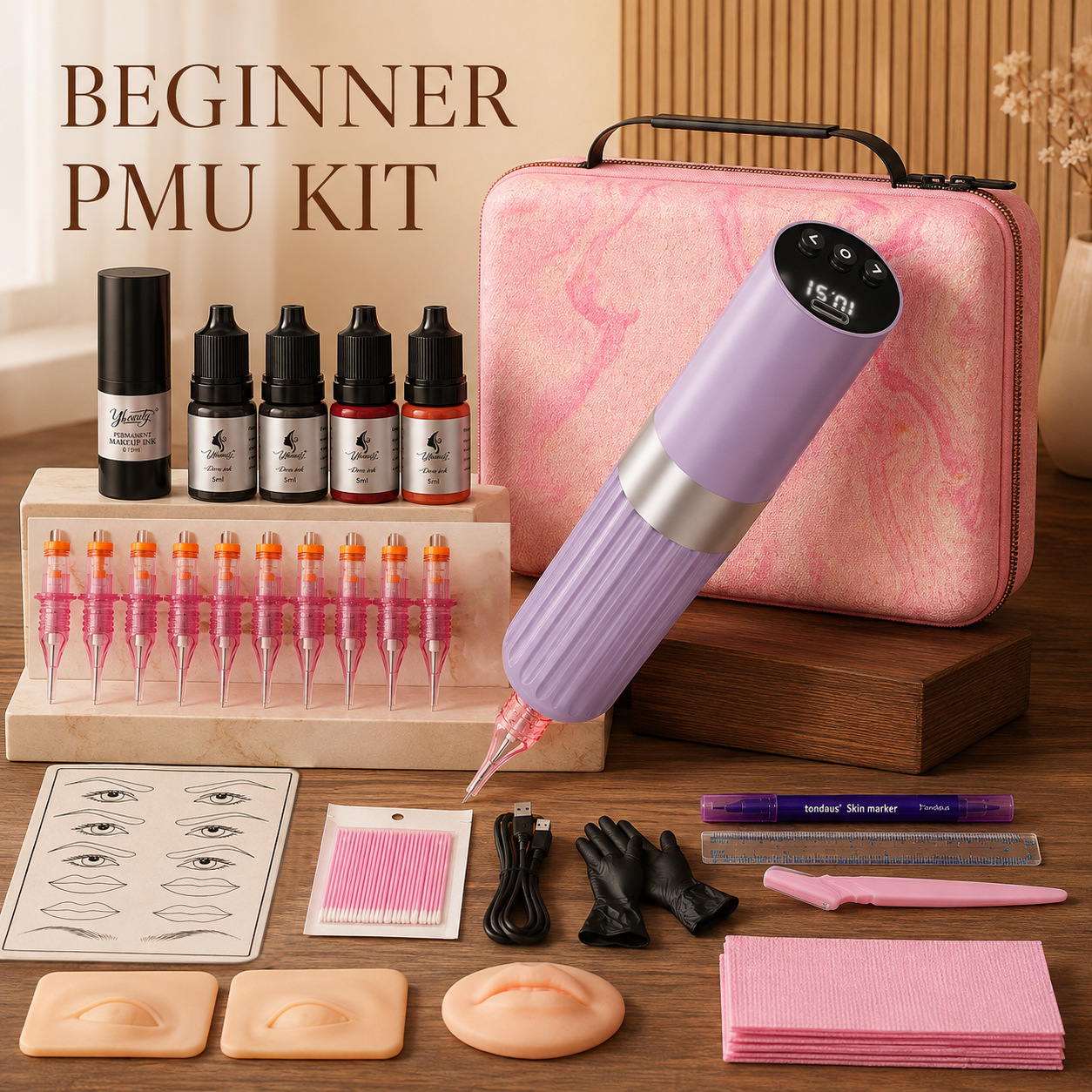 Beginner's eyebrow tattooing machine set, pouty lip practice module, eyebrow, eye, and lip simulation 3D module supplies