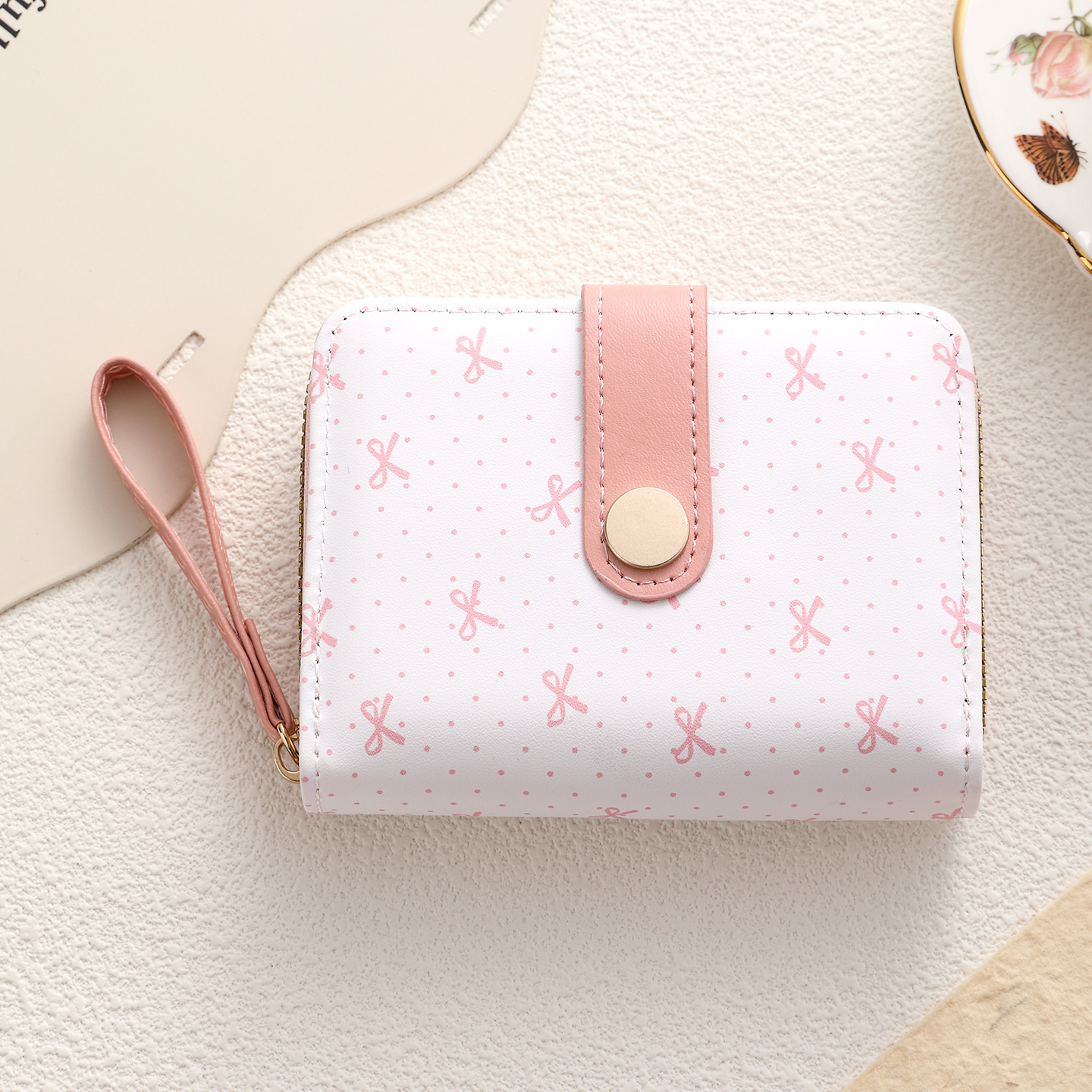 Simples y lindos gatitos de estilo japonés damas hebilla cambio de mano con bolso corto multifuncional para mujeres
