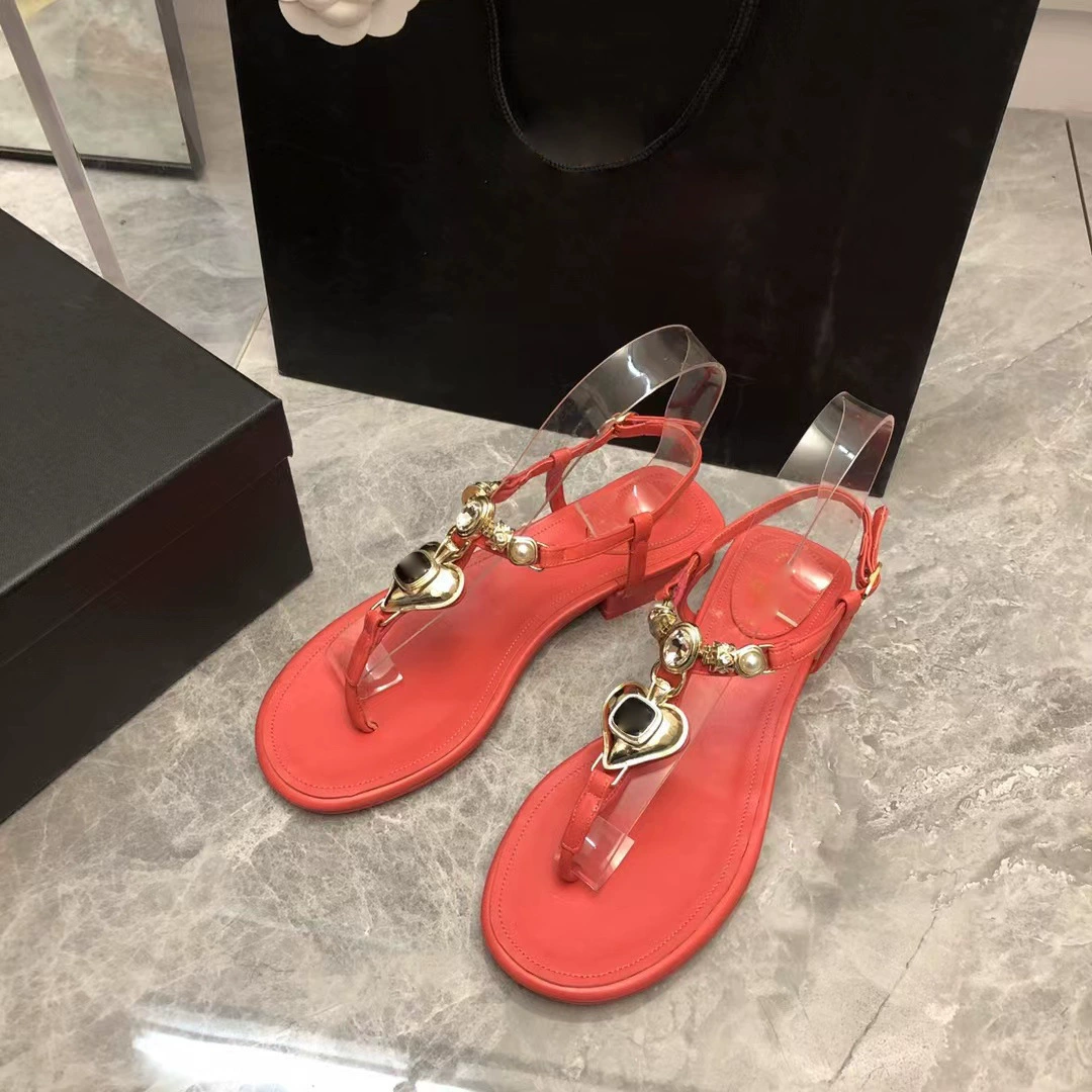 Летние сандалии из жемчуга, пляжная обувь, 2023 год, с камнем, стиль Chanel