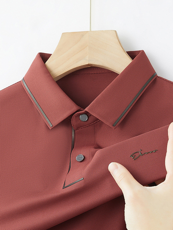 夏の新型男性半袖poloシャツ無痕無熱高級ファッション襟tシャツ中年抗シワ氷糸