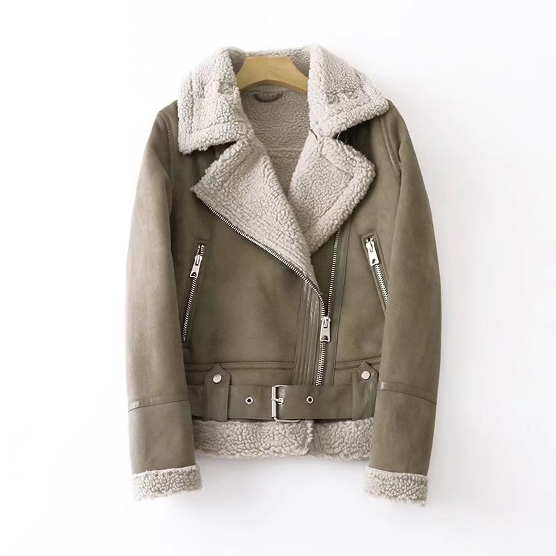 Damenbekleidung neue Damenbekleidung doppelseitige Pelz Wildleder Motorradjacke Mantel Damen_voghion.com