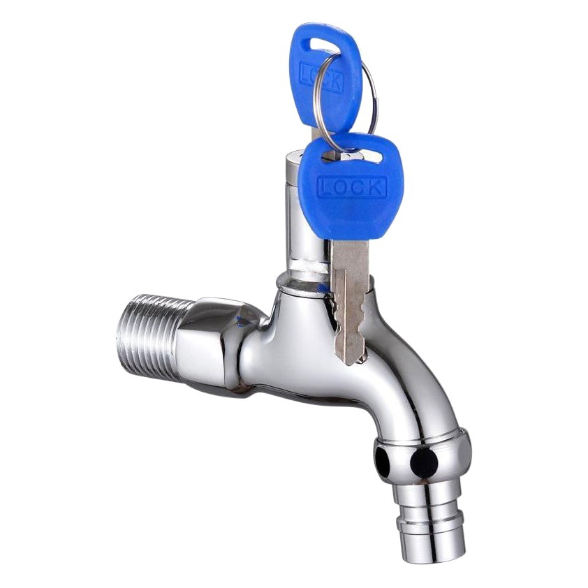 Wholesale copper washing machine faucet with key outdoor anti-theft faucet with lock 4 points single cold quick turn on faucet