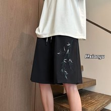 新中式国风西装短裤男夏季薄款刺绣男士休闲裤潮牌宽松5五分裤子