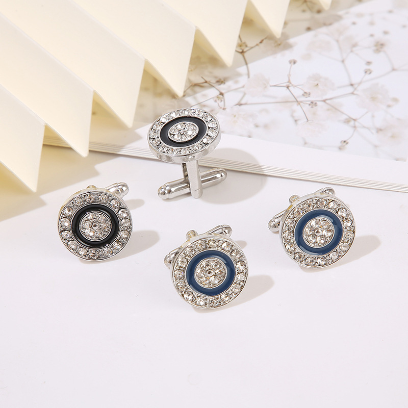 Gemelli da uomo rotondi in zircone e cristallo blu_voghion.com