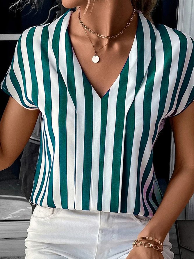 Printing Design Simple Style Style Wholesale Women's Simple Style Stripe Short Sleeve Printing Blouses