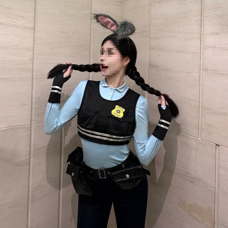 Couple Rabbit Pants Judy Style Halloween Adult Unisex Uniform Cosplay Costume Police Officer Judy Spandex