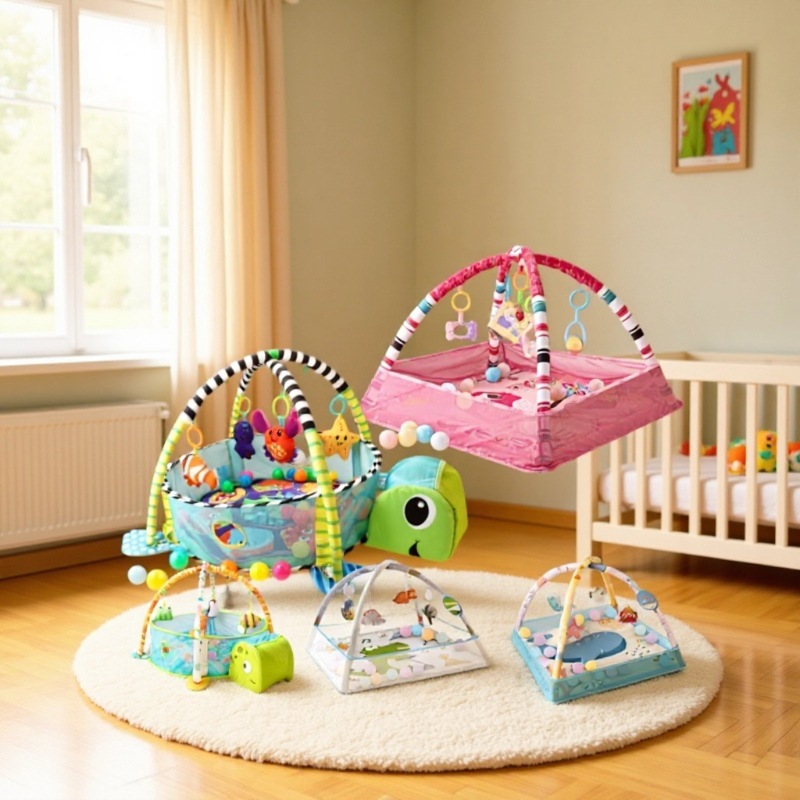 跨境婴儿海洋球围栏健身架玩具宝宝多功能爬行垫游戏毯方形毯围栏