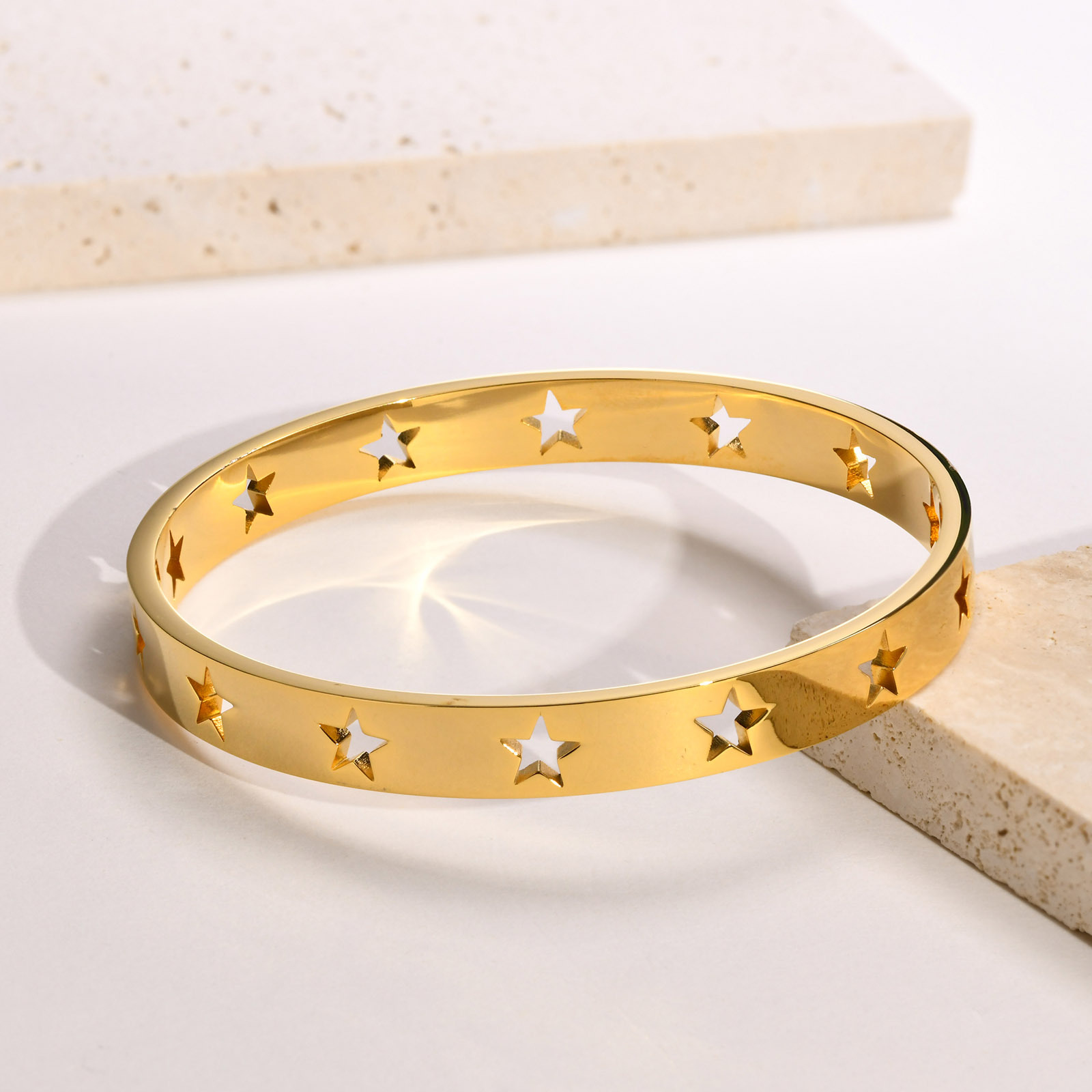 Simple Style Solid Color Stainless Steel Bangle Plating Hollow Out Stainless Steel Rings