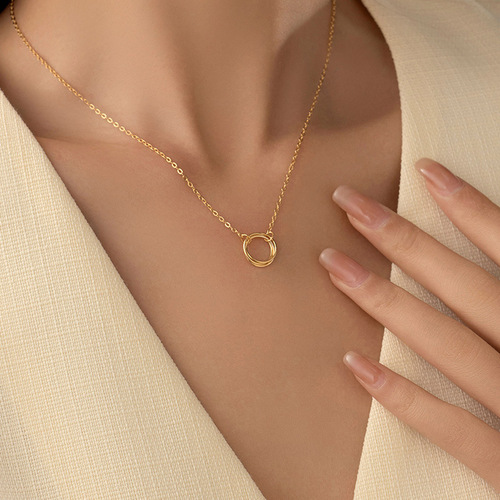 Under the Banyan Tree S925 Silver Minimalist Hollow Circle Necklace Female Niche Versatile Fashion Circle Necklace Accessories Cold Style