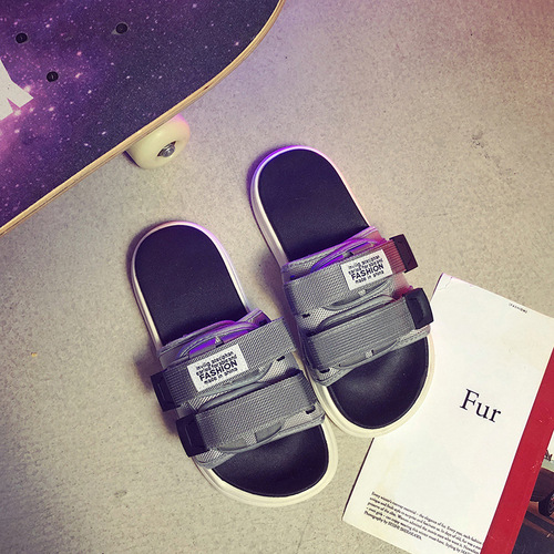 Summer Slides Trendy Fashion Casual Matchable Outerwear Double Button Soft Sole Velcro Slides Couple's One-Strap Slides