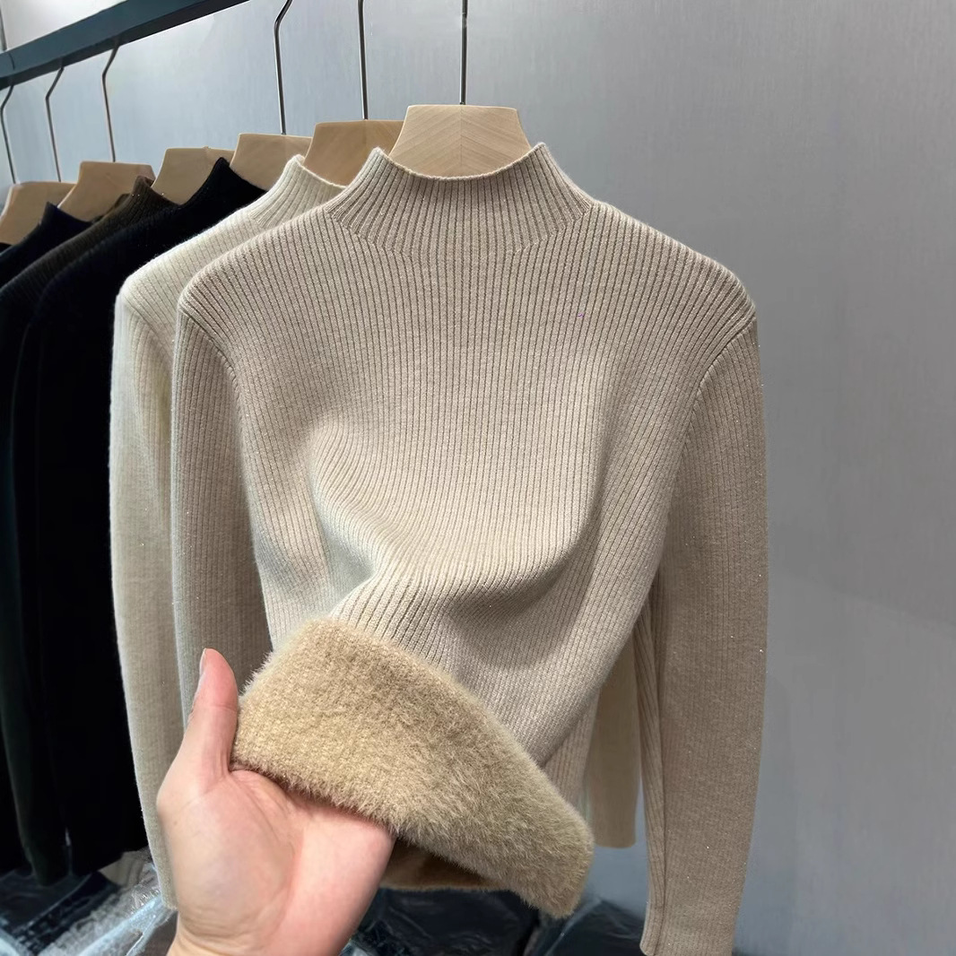 Knitted velvet keep warm solid color sweater