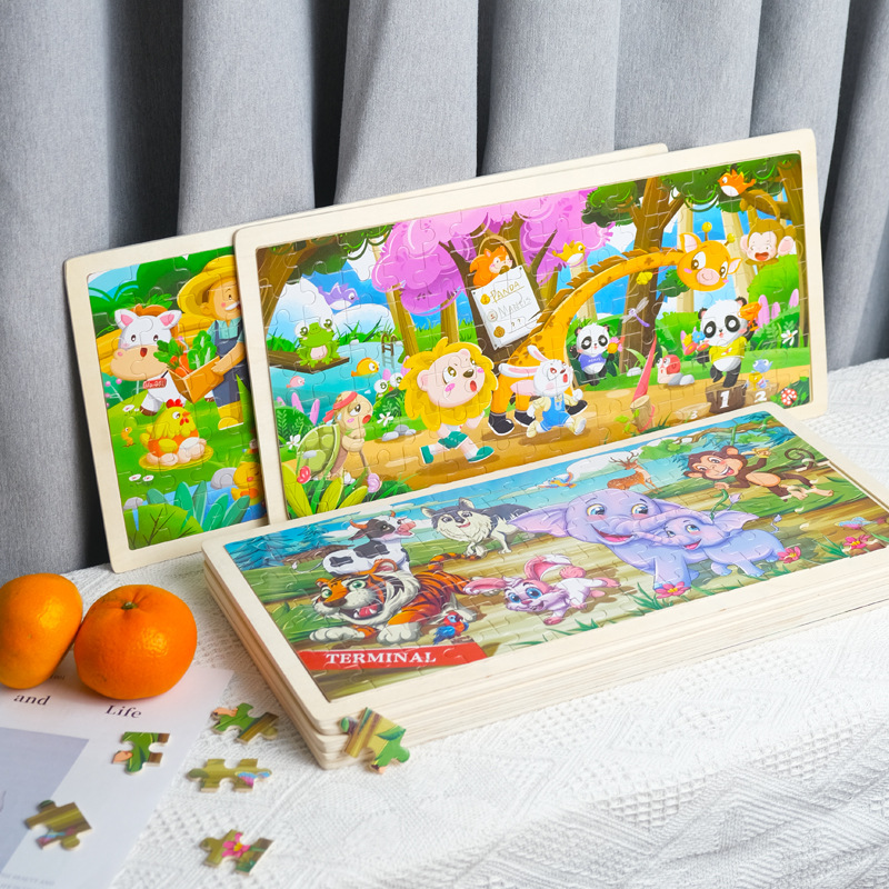 Juguetes de madera para niños 98 piezas de puzzle puzzle de madera puzzle de dibujos animados puzzle plano ejercicio de mano