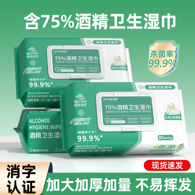 Alcohol Wipes Large Pack Disinfectant Wet Wipes No-Rinse Disposable Sterilizing Wipes Student 80 Wipes Large Pack Green