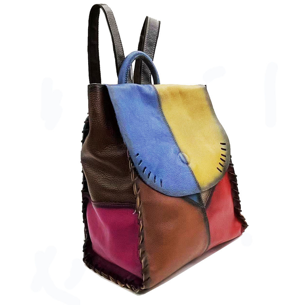 Women's Leather Patchwork Backpack, Stylish Casual Daypack For Women_voghion.com