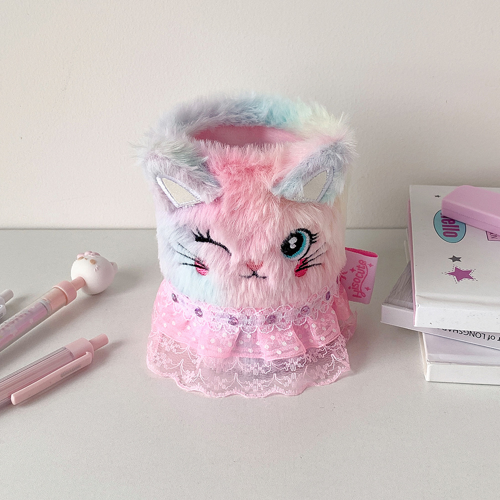 かわいい漫画ぬいぐるみペンホルダー学生クリエイティブデスクトップ文具収納ボックス diy 素材はさみ収納バケツの装飾品