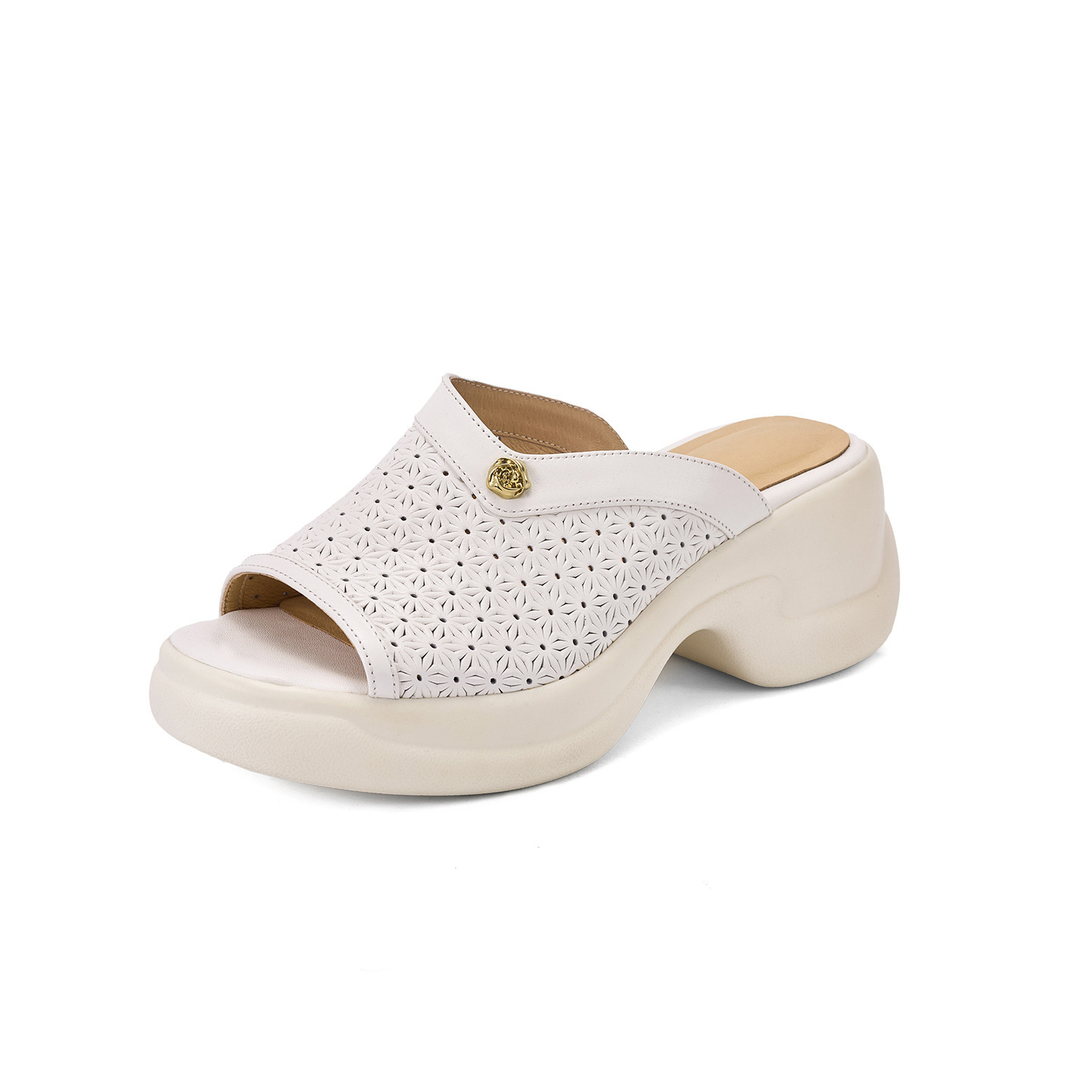 Sandal cao gót nữ mũi hở đế dày 6,5 cm phong cách đơn giản — màu trắng ngà