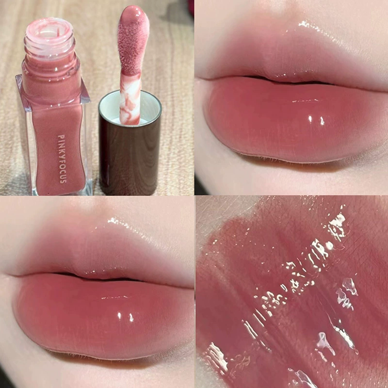 Блеск для губ (PinkyFocus) с глянцевым «стеклянным» финишем, стойкий, зеркальный эффект для сухих губ