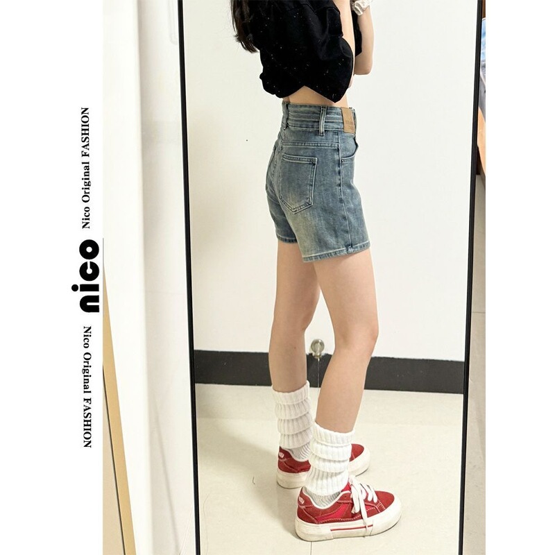 Vintage Denim Shorts for Women, New Summer Style, Stretchy American Style, for Petite Figures, Pear-Shaped Body, A-Line Hot Shorts Vintage Denim Shorts for Women, New Summer Style, Stretchy American Style, for Petite Figures, Pear-Shaped Body, A-Line Hot Shorts