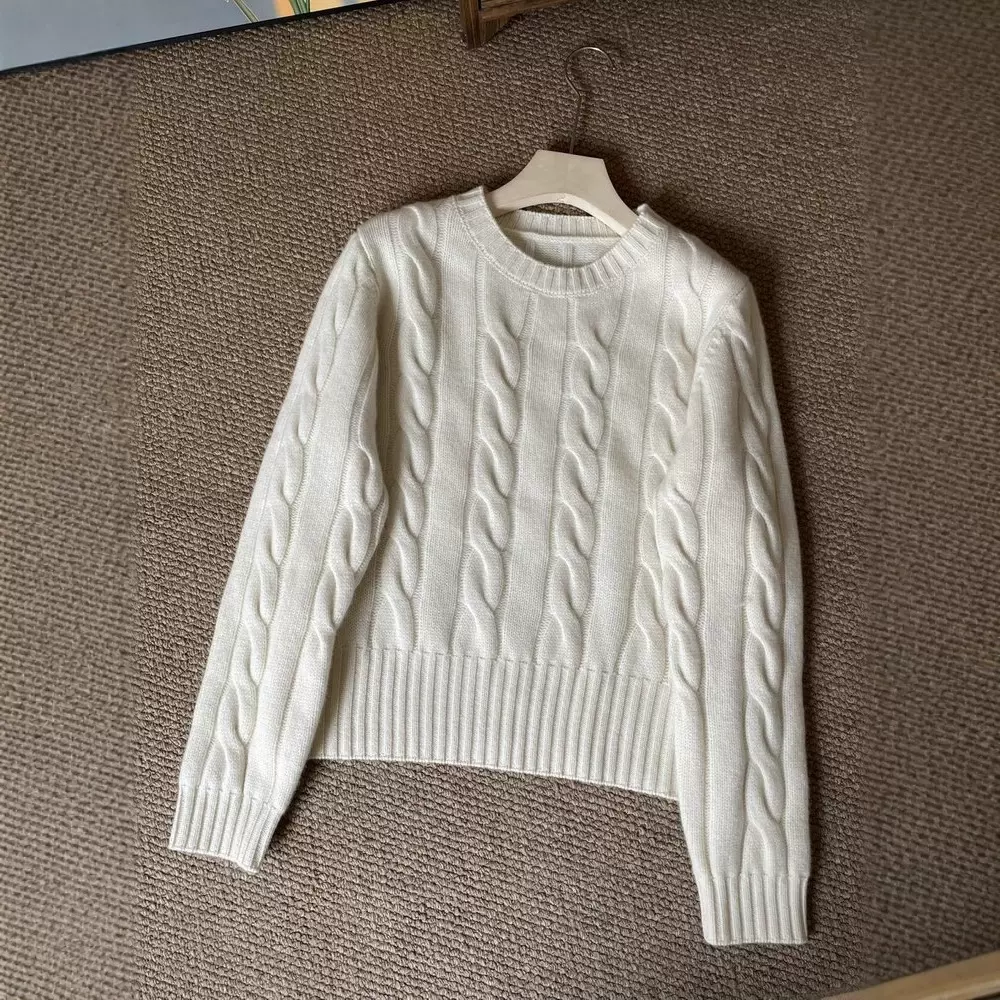 【LP同款】28支秋冬老钱风羊绒毛衣女圆领宽松保暖显瘦绞花针织衫