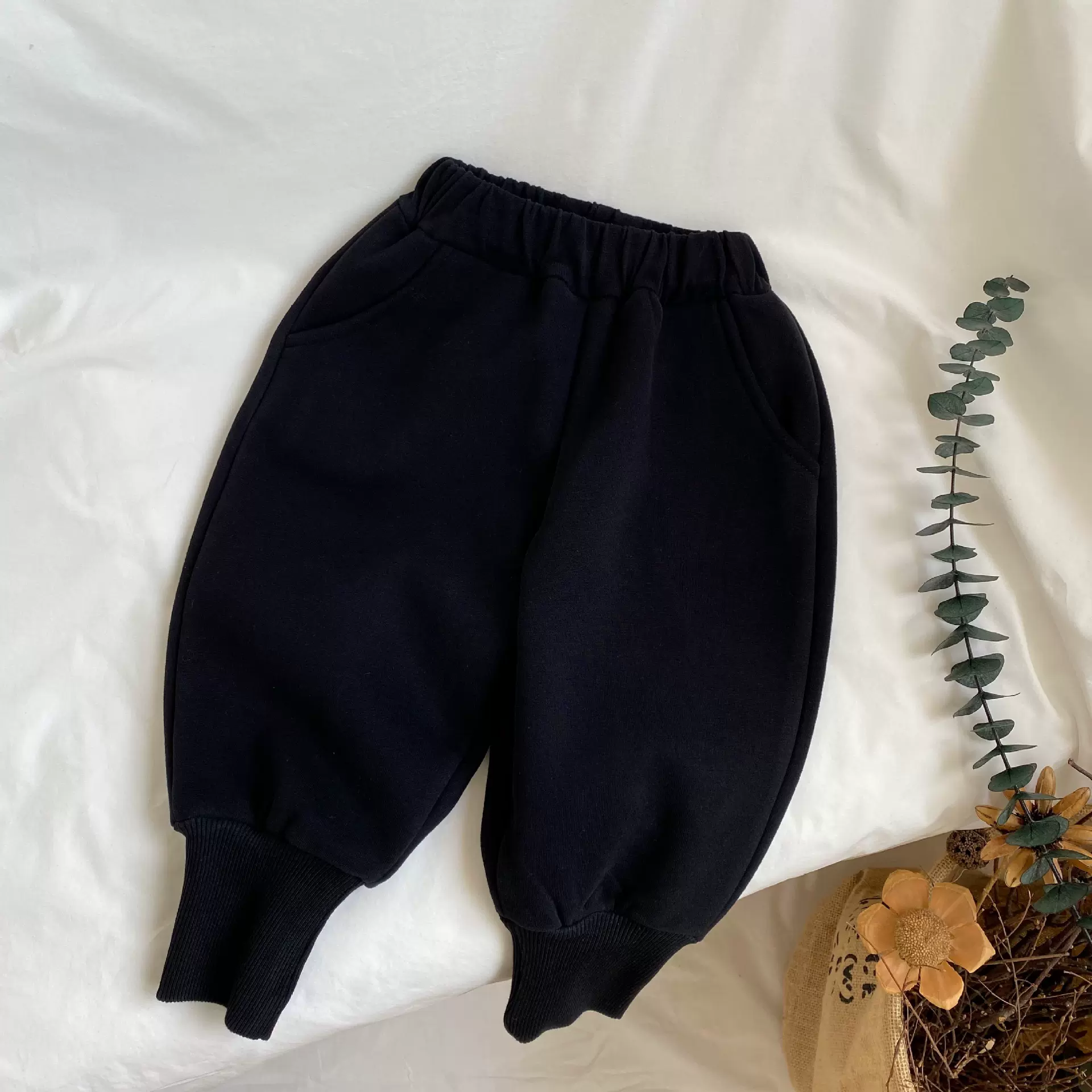 GL-kids韩版秋冬新品儿童一体绒加厚束口针织裤 男女宝宽松休闲裤