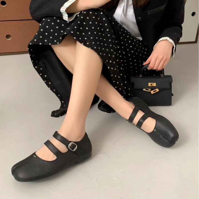 Bamuxiu 2026 Spring New Fashion Genuine Leather One-Strap Versatile Mary Jane Split-Toe Shoes